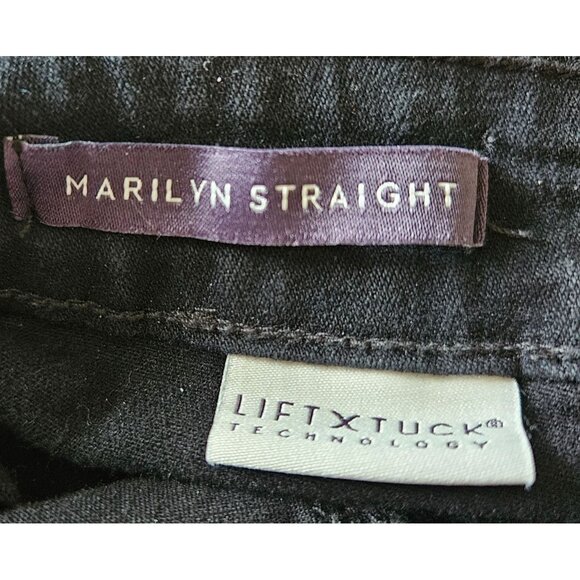 NYDJ Woman Size 10 Marilyn Straight Lift & Tuck Black Jeans Embroidered Pockets - Picture 5 of 8
